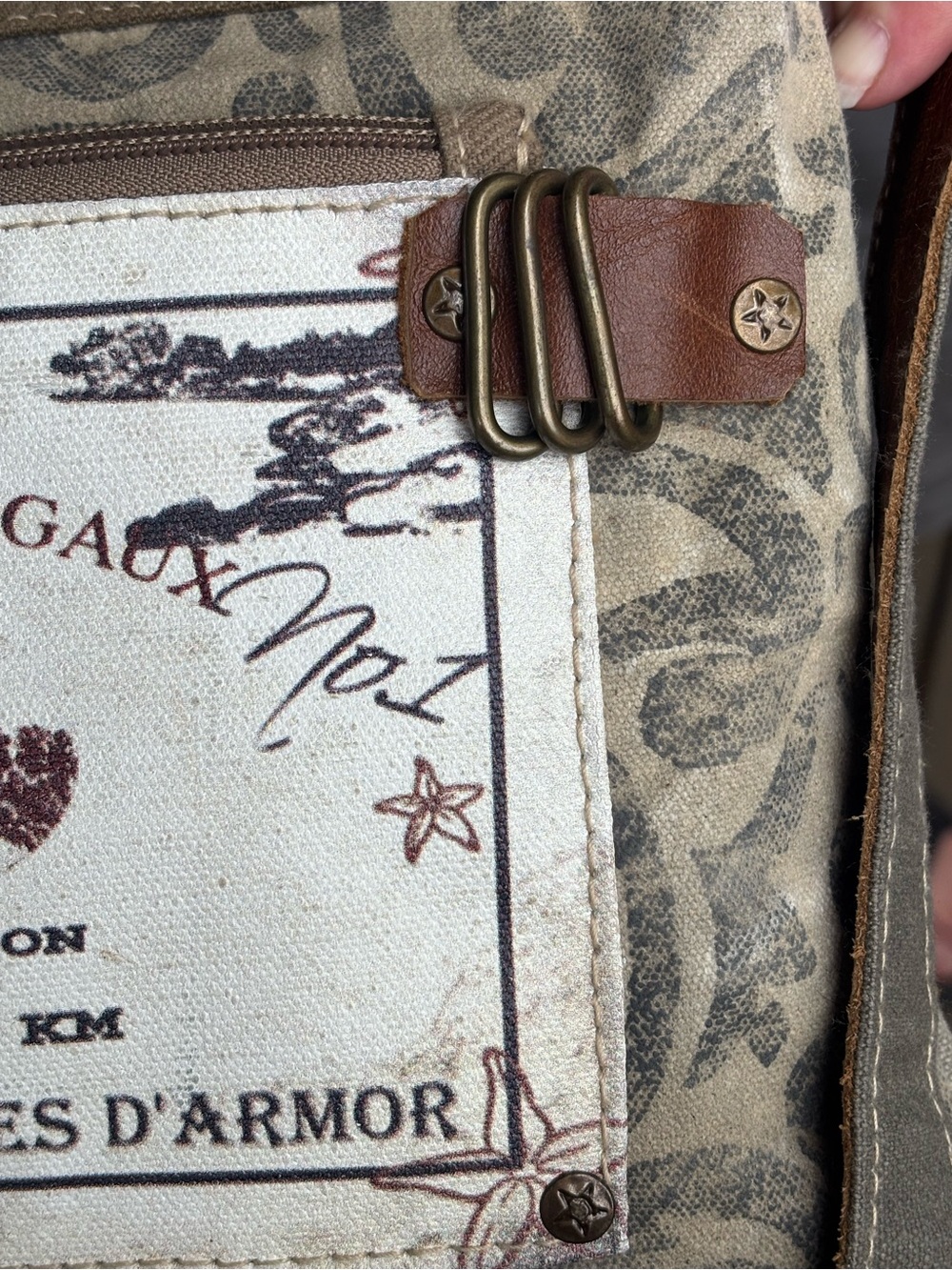 Myra Vintage-Inspired Beige Canvas Crossbody Bag with Leather Accents - Picture 3 of 11